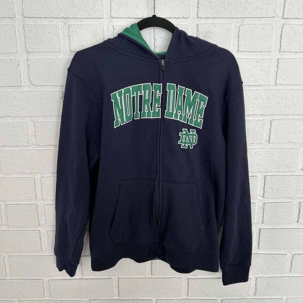 Notre Dame Fighting Irish Hoodie Youth Large 20 Dark Blue Full Zip Long Sleeve